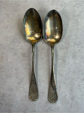 Vintage Silverplate Teaspoons Set of 2 Floral Shell Handle 8 Inch Flatware